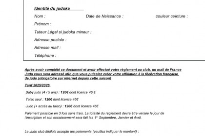 ALERTE JUDOKA ! Dossier d 'inscription DISPO !